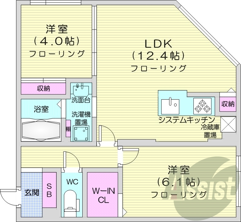 2LDK、都市ガス、エアコン、システムキッチン、ネット無料