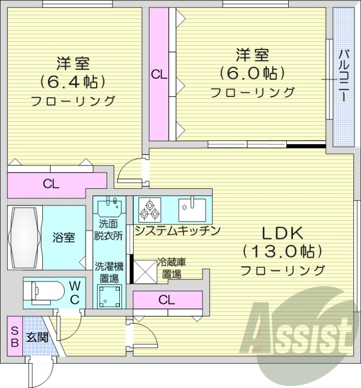 2LDK、エアコン、ガス暖房、ネット無料