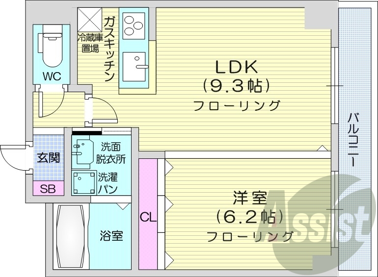 1LDK、IHシステムキッチン、シャワートイレ、独立洗面台