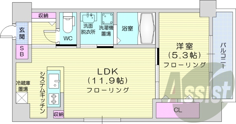 1LDK、都市ガス、システムキッチン、エアコン