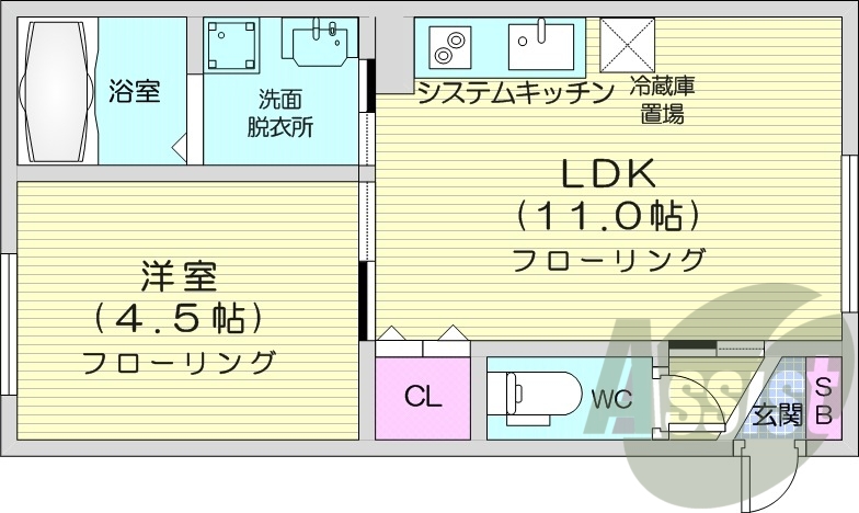 1LDK、灯油暖房、独立洗面台、ネット無料