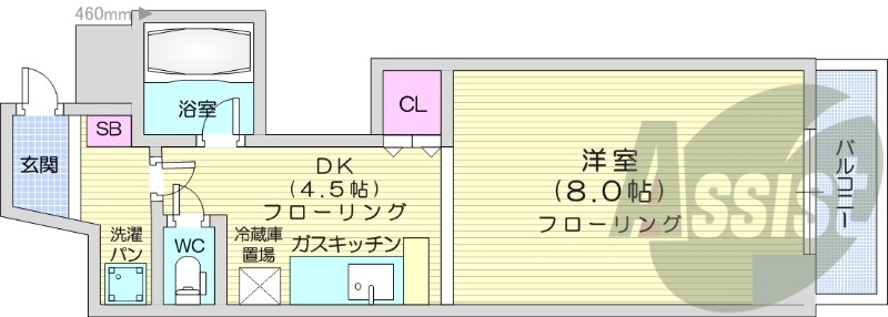 1K、エアコン、オートロック、インターネット使用料無料
