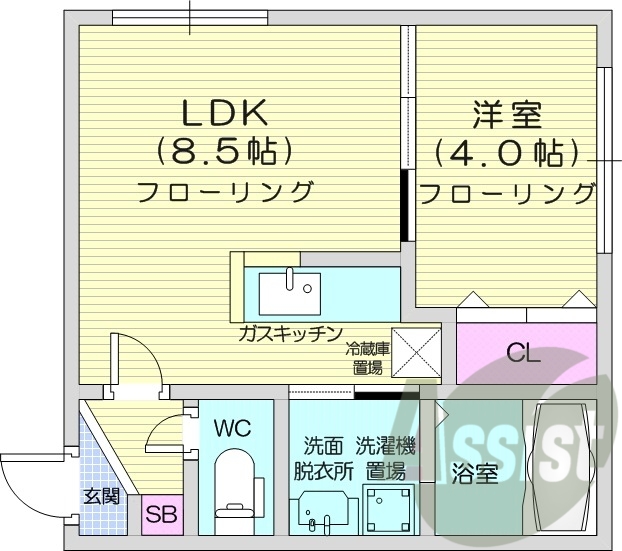 1LDK、システムキッチン、浴室乾燥機、灯油FF暖房
