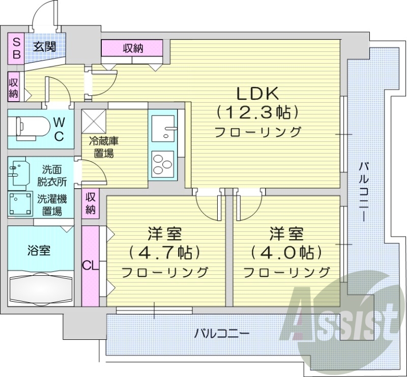 2LDK、収納、バストイレ別、洗面脱衣所