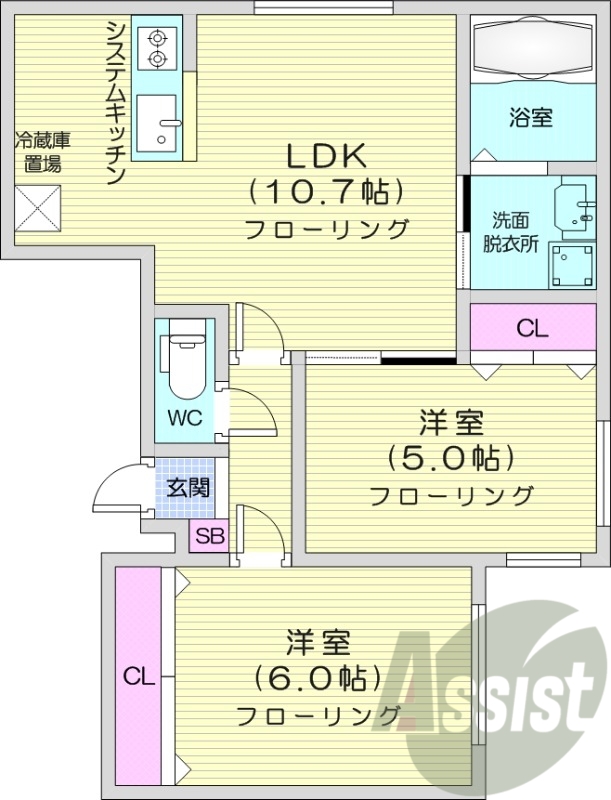 2LDK、都市ガス、ネット無料、エアコン、宅配ボックス