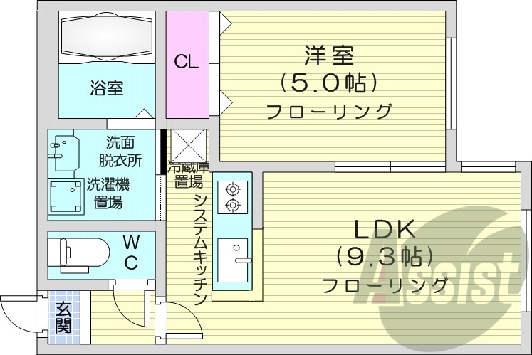 1LDK、エアコン、システムキッチン、暖房