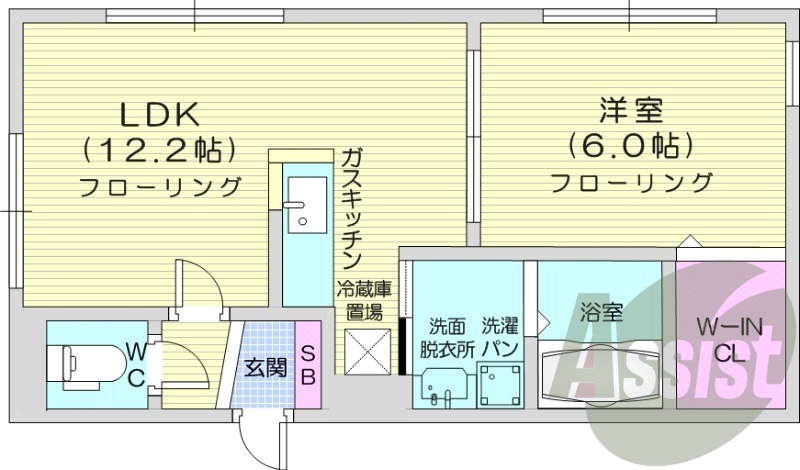 1LDK、ウォークインクローゼット、シューズボックス