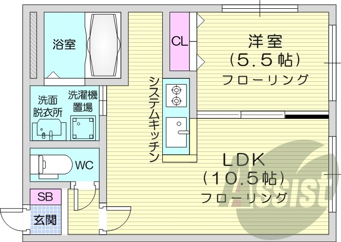 1LDK、エアコン、ペット可、システムキッチン