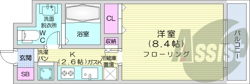 1K、クローゼット、床暖房、浴室乾燥機、ウォシュレット