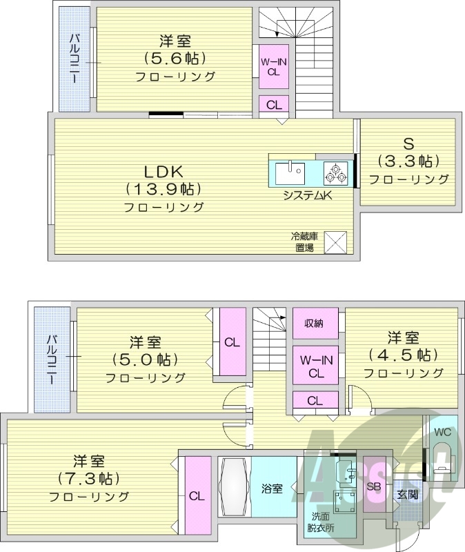 4LDK、都市ガス、エアコン、浴室乾燥機、追い焚き