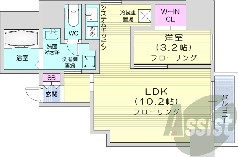 1LDK、都市ガス、角部屋、ウォークインクローゼット