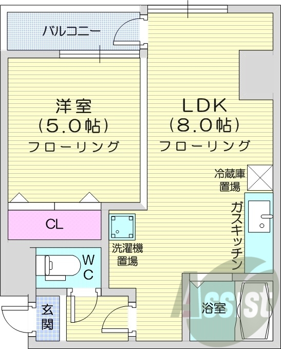 1LDK、灯油FF暖房、オートロック、光ファイバー