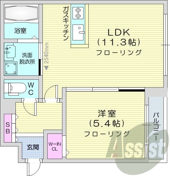 1LDK、バルコニー、角部屋、エコジョーズ、都市ガス