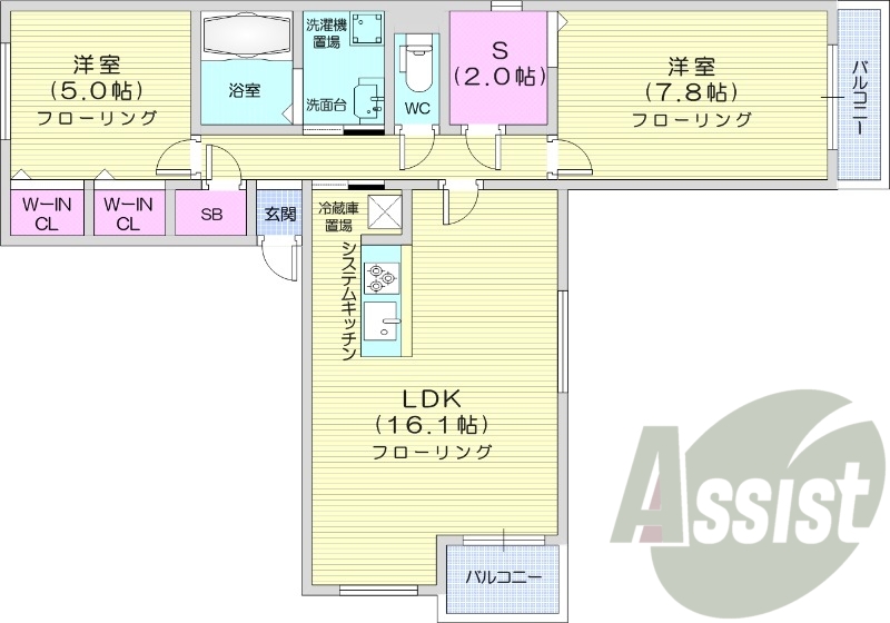 2LDK、都市ガス、ペット可、エコジョーズ、1坪バス