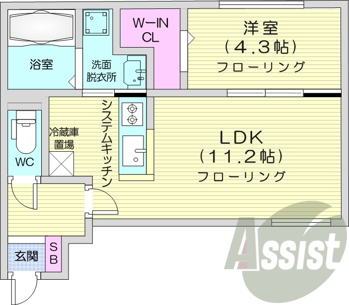 1LDK、都市ガス、エアコン、ガス暖房、ネット無料
