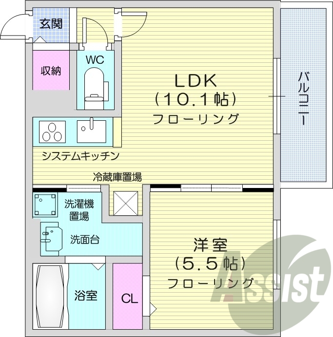 1LDK、システムキッチン、シャワートイレ、エアコン