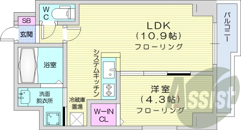 1LDK、都市ガス、エアコン、システムキッチン、浴室乾燥機