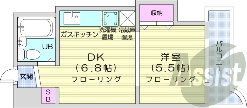 1DK、オートロック、シューズボックス、クッションフロア