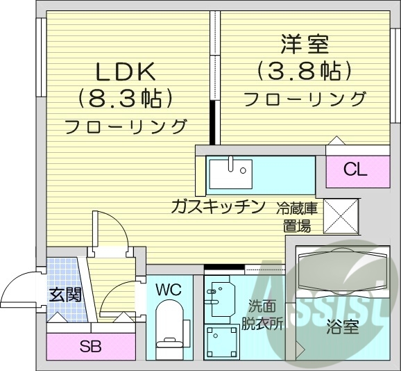 1LDK、都市ガス、エアコン、浴室乾燥機、デザイナーズ