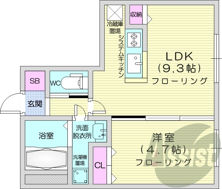 1LDK、システムキッチン、エアコン、角部屋