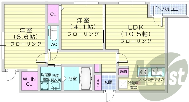 2LDK、都市ガス、エアコン、追い焚き、浴室乾燥機