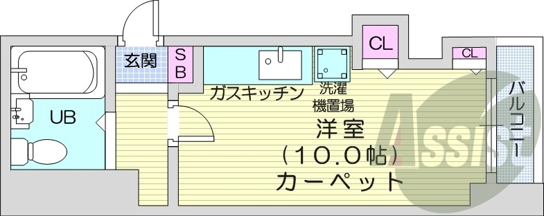 1R、防犯カメラ、バルコニー、都市ガス、角部屋