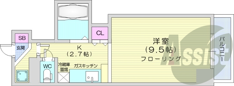 1K、灯油暖房、バストイレ別、シューズボックス