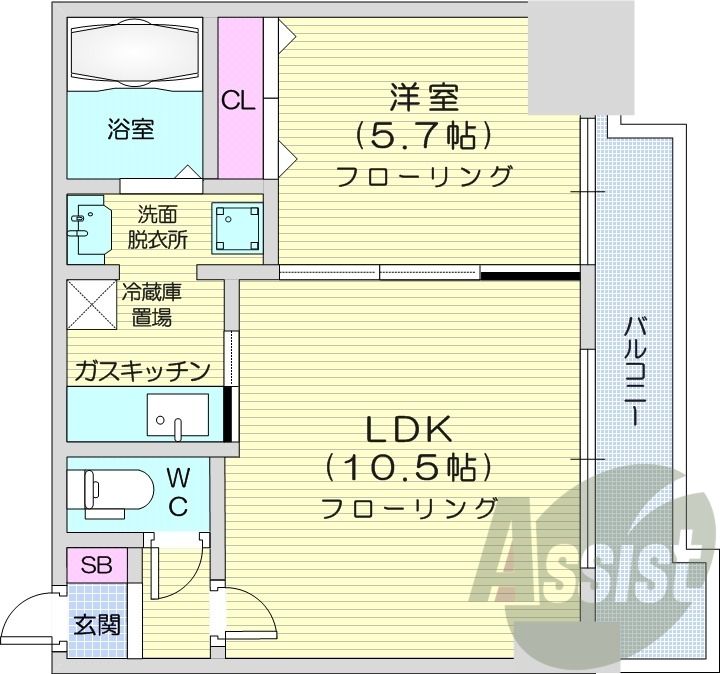 1LDK、ネット無料、オートロック、ロードヒーティング