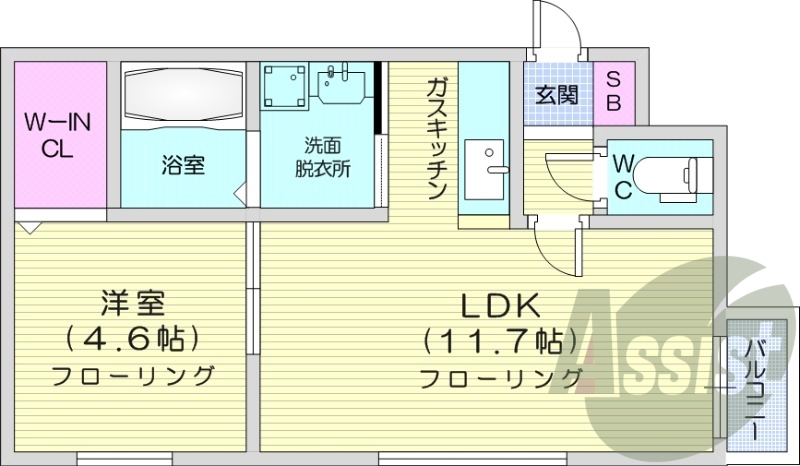1LDK、オートロック、モニターホン、バストイレ別