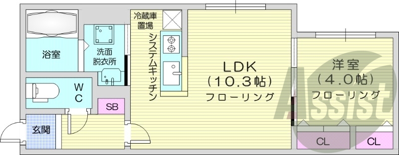 1LDK、都市ガス、システムキッチン、エアコン