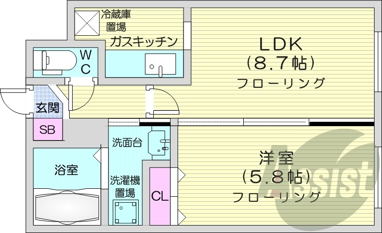 1LDK、オートロック、灯油暖房、宅配ボックス