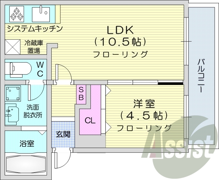 1LDK、システムキッチン、灯油暖房、シャワートイレ