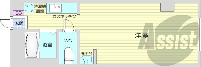 １K、エアコン、オートロック、ガス暖房、ネット使用料不要