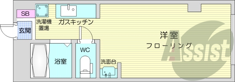 １K、エアコン、オートロック、ガス暖房、ネット使用料不要