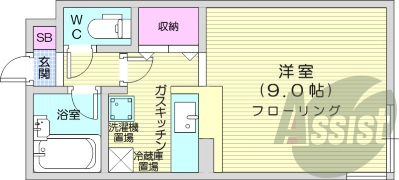 1K、カメラ付きインターホン、バストイレ別