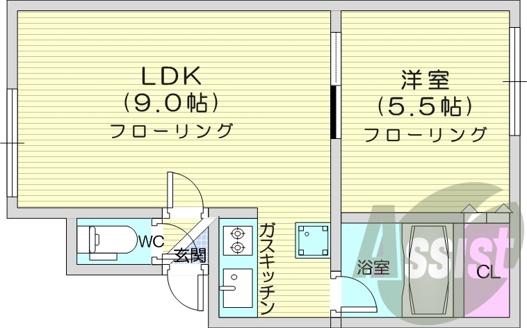 1LDK、灯油暖房、角部屋、テレビモニターホン