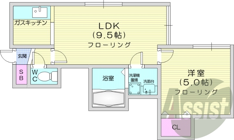 1LDK、灯油暖房、インターネット無料、脱衣所