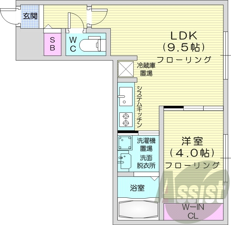1LDK、都市ガス、エアコン、システムキッチン