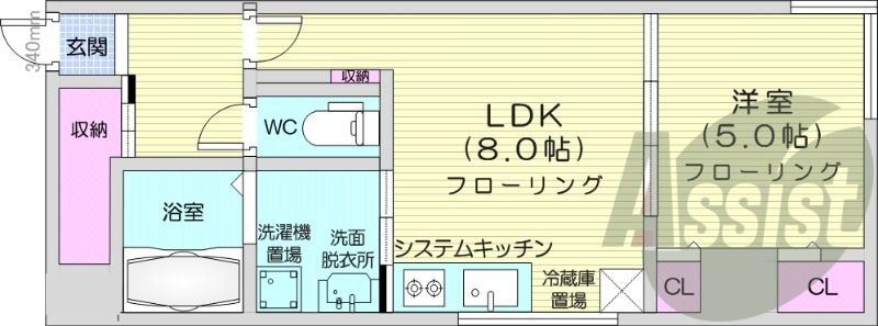 1LDK、オートロック、角部屋、ネット無料、システムキッチン