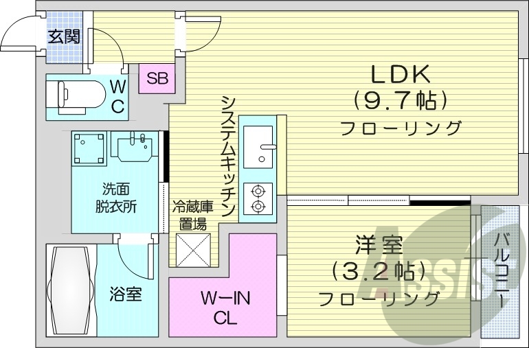 1LDK、エアコン、システムキッチン、オートロック