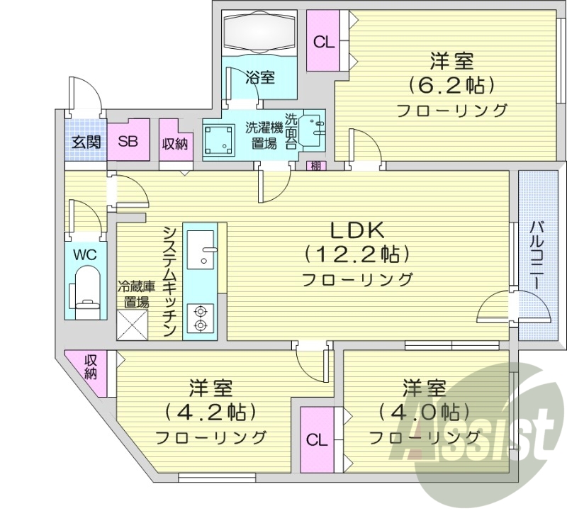 3LDK、追い焚き、浴室乾燥機、エアコン