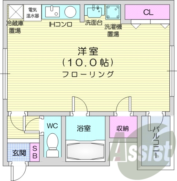 1R、独立洗面台、室内洗濯機置場、バストイレ別