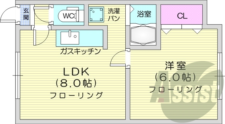 2LDK、宅配ボックス、オートロック、ガス暖房