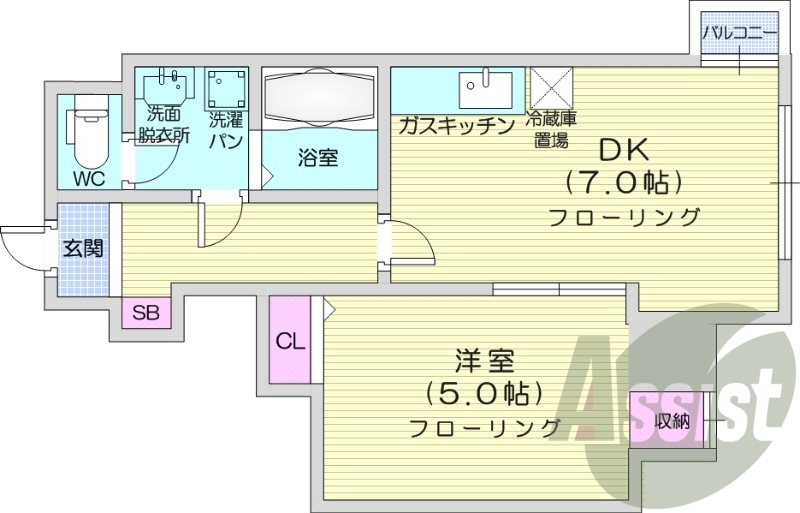 1DK、灯油暖房、クローゼット、シューズボックス