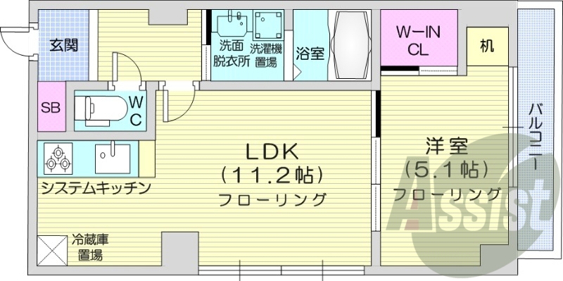 1LDK、ウォークインクローゼット、洗面脱衣所