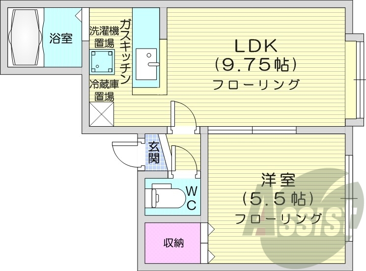 1LDK、エアコン、灯油暖房、光回線、バストイレ別