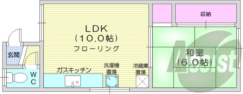 1LDK、最上階、角部屋、灯油暖房、