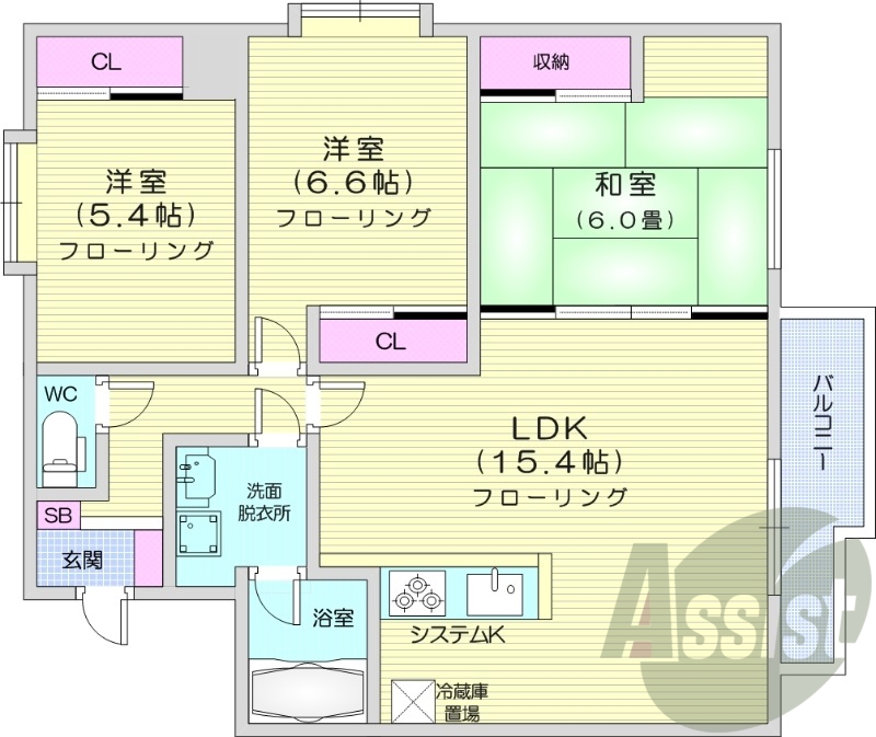 3LDK、収納、宅配BOX、灯油暖房、角部屋
