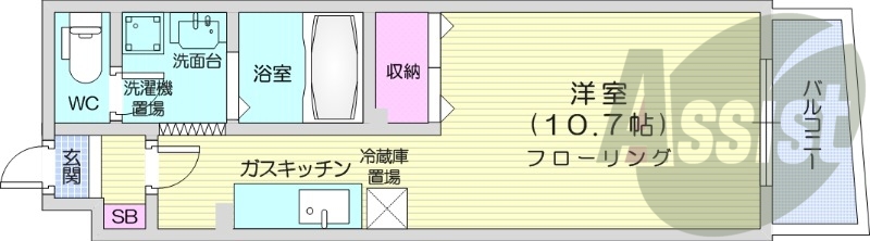 1K、エアコン、ネット無料、独立洗面台、オートロック