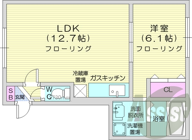 1LDK、オートロック、エアコン、灯油暖房